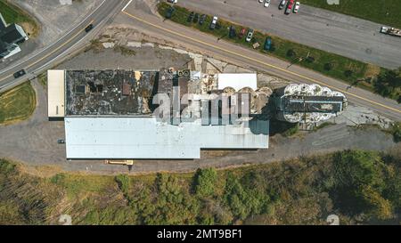 An aerial view of an old Malt House located in Sodus Point, New York ...