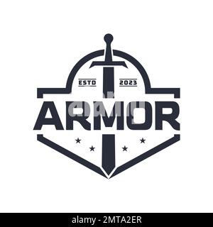 Design inspiration Blade Armor Weapon Silhouette Emblem Badge Label logo design,symbol template Stock Vector