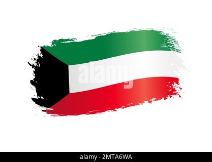 Kuwait flag made in textured brush stroke. 25 February, Kuwait national day - patriotic country flag on white background. Vector illustration Stock Vector