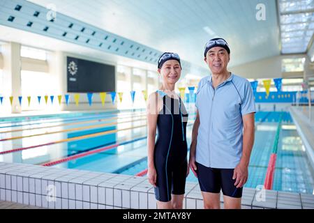 Japanese senior couple at indoor swimming pool Stock Photo - Alamy