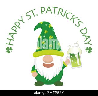 Vector St. Patricks Day Symbol Character Holding A Green Beer Mug Isolated On A White Background. Stock Vector