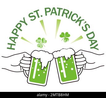 Vector St. Patrick’s Day Green Beer Mugs Illustration Isolated On A White Background. Stock Vector