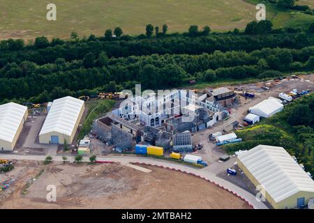 A high-angle shot of the Leavesden Studios film sets Stock Photo