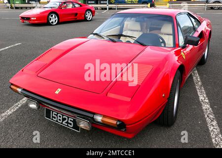 Three-quarters Front View of a Red, Ferrari 308 GTBi on display at the 2022 Silverstone Classic Stock Photo