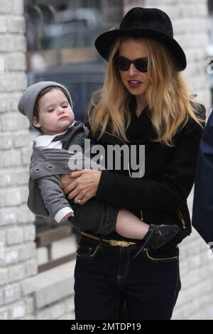 Stylist Rachel Zoe wears all black as she strolls with son Skyler while out and about in Los Angeles, CA. 19th December 2011. Stock Photo