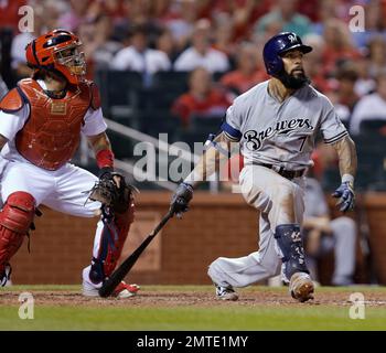 Milwaukee Brewers' Eric Thames looks on during the eighth inning of a  baseball game against the Pittsburgh Pirates Saturday, Sept. 21, 2019, in  Milwaukee. (AP Photo/Aaron Gash Stock Photo - Alamy