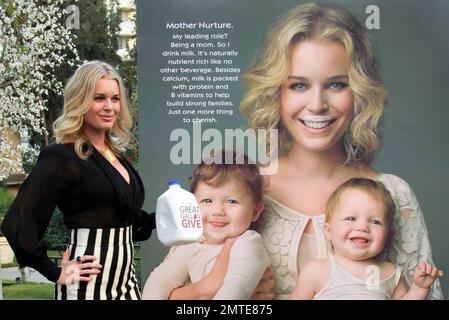 Rebecca Romijn kicks off the Great Gallon Give while unveiling her new advertisement, 'Mother Nurture,' at the W Hotel. The ad is her second in the popular Milk Moustache campaign. Los Angeles, CA. 1/11/10. Stock Photo