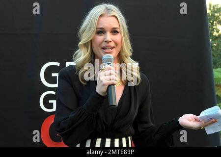 Rebecca Romijn kicks off the Great Gallon Give while unveiling her new advertisement, 'Mother Nurture,' at the W Hotel. The ad is her second in the popular Milk Moustache campaign. Los Angeles, CA. 1/11/10. Stock Photo