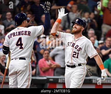 August 10, 2018: Houston Astros outfielder Derek Fisher (21) during a Major  League Baseball game between the Houston Astros and the Seattle Mariners on  1970s night at Minute Maid Park in Houston