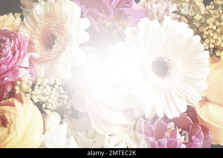 Beautiful delicate bouquet, closeup. Floral decor in vintage style Stock Photo