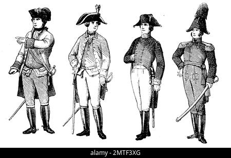 austrian uniformas from 1770-1815, History of fashion, costume story Stock Photo
