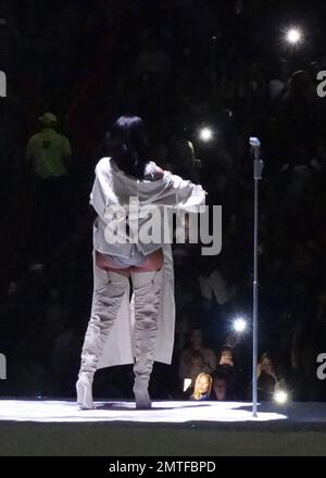 Singer Rihanna seen performing the third show of her tour for her new album, 'Anti' at the American Airlines Arena in Miami, Florida. Drake joined her on stage for one song and did a song himself while she changed wardrobe. 15th March, 2016 Stock Photo