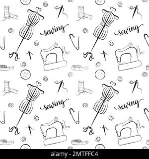 Seamless pattern with sewing accessories Needlework accessories needle  thread DIY tools For hand made store Sewing workshop pattern Vector cartoon  illustration Isolated in white background 2401951 Vector Art at Vecteezy