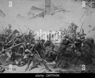 Battle of Leipzig or Battle of the Nations, Voelkerschlacht bei Leipzig was fought from 16 to 19 October 1813, here the storming of the Grimmaisch gate, historical illustration Stock Photo