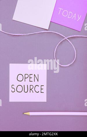 Writing displaying text Open Source. Business concept denoting software which original source code freely available Stock Photo
