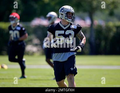 New Orleans Saints linebacker Stephone Anthony (50) runs through drills  during NFL football practice in Metairie, La., Tuesday, June 13, 2017. (AP  Photo/Gerald Herbert Stock Photo - Alamy