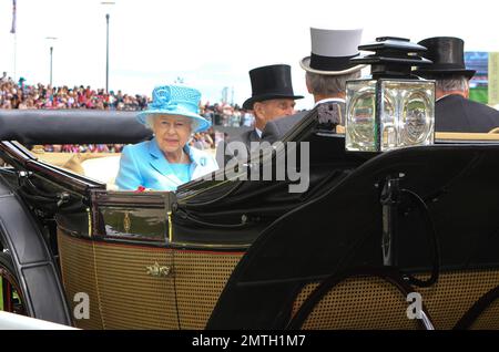 HRH The Queen  at day one of Royal Ascot 2012 at Ascot Racecourse. Ascot, UK. 19th June 2012. . Stock Photo
