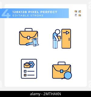 Recruitment stages pixel perfect RGB color icons set Stock Vector