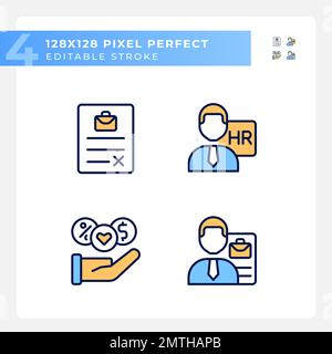 Job position benefits pixel perfect RGB color icons set Stock Vector