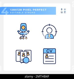 Worker selection process pixel perfect RGB color icons set Stock Vector