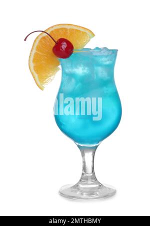 Fresh alcoholic Blue Lagoon cocktail isolated on white Stock Photo