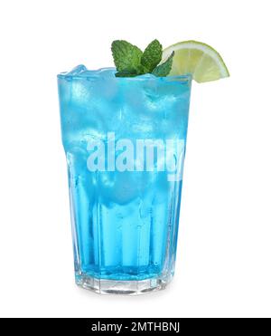 Fresh alcoholic Blue Lagoon cocktail isolated on white Stock Photo