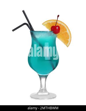 Fresh alcoholic Blue Lagoon cocktail isolated on white Stock Photo