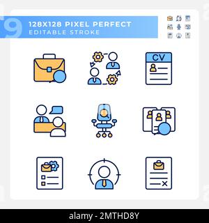 Hiring process organization pixel perfect RGB color icons set Stock Vector