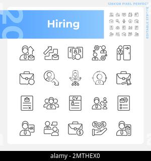Hiring pixel perfect linear icons set Stock Vector