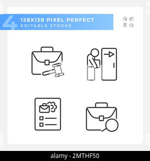 Recruitment stages pixel perfect linear icons set Stock Vector