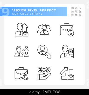 Job related pixel perfect linear icons set Stock Vector