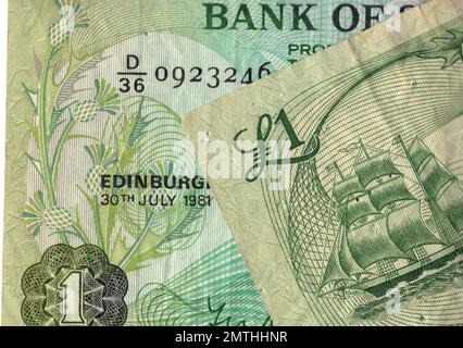 Vintage banknotes from Scotland. Stock Photo