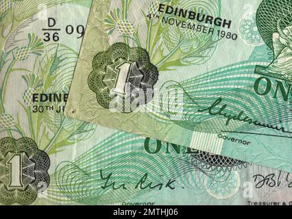 Vintage banknotes from Scotland. Stock Photo