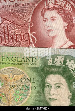 Vintage banknotes from England. Stock Photo