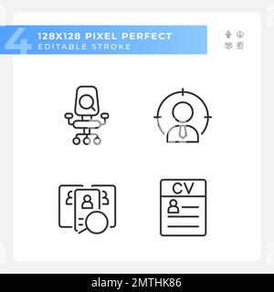 Worker selection process pixel perfect linear icons set Stock Vector
