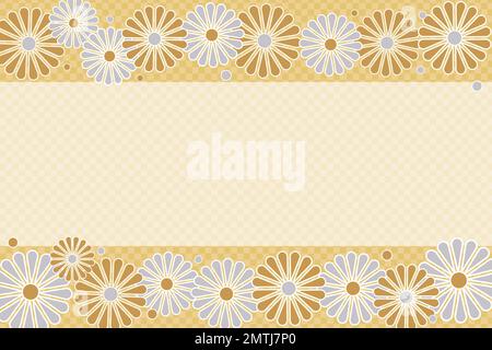 Gold and silver flowers frame on a checkered background Stock Vector