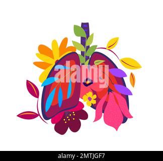 Beautiful Flowered Healthy Lungs.Breathing System,Flowers.Floral Internal Organ Human Lungs.Anatomical Respiratory System.Pulmonary Medicine,Poster,Ba Stock Photo