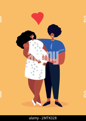 Loving African Couple of Man and Pregnant Woman Holding Hands Hugging.Happy Lover Relationship Anniversary Dating,Lifestyle.Romantic Connection Feelin Stock Photo