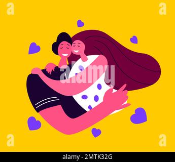 Valentine's Day.Loving Smiling Happy Couple Scene of Man and Woman Hugging.Happy Lover Relationship Anniversary Dating,Lifestyle.Romantic Connection F Stock Photo