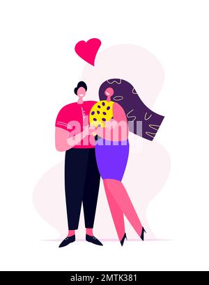 Loving Couple of Man and Woman Holding Hands Hugging. Happy Lover Relationship Anniversary Dating, Lifestyle.Valentine's Day.Romantic Connection Feeli Stock Photo