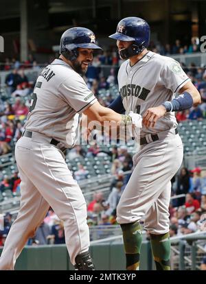 Houston Astros' Carlos Beltran, left, steals the second base as the  Montreal Expos Jose Vidro tags late during first-inning NL action in  Montreal on Friday, August 13, 2004. (AP Photo/Andre Pichette Stock