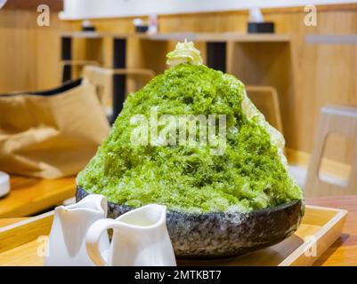 Close up shot of Matcha shaved ice at Taipei, Taiwan Stock Photo