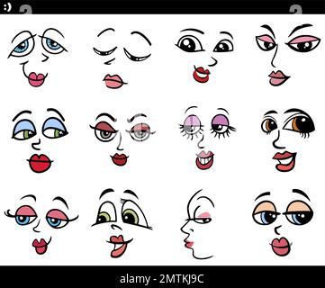 Cartoon faces. Happy excited smile laughing unhappy sad cry and scared face  expressions. Expressive caricatures vector set 24025283 Vector Art at  Vecteezy
