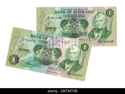 Vintage banknotes from Scotland. Stock Photo