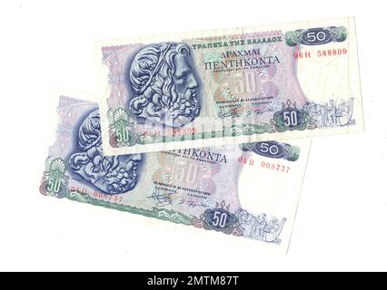 Vintage banknotes from Greece. Stock Photo