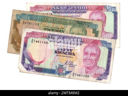 Vintage banknotes from Zambia. Stock Photo