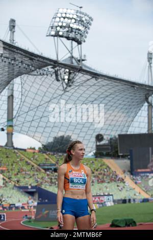 Femke Bol participating in the 400 meters hurdles of the European Athletics Championships in Munich 2022. Stock Photo