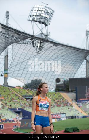 Femke Bol participating in the 400 meters hurdles of the European Athletics Championships in Munich 2022. Stock Photo