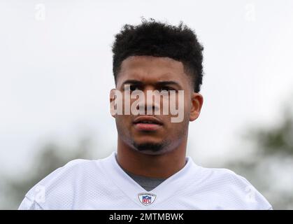 Detroit Lions cornerback Teez Tabor #31 runs the ball against New England  Patriots defensive back Jonathan Jones #31 during the first half of an NFL  football game in Detroit, Michigan USA, on