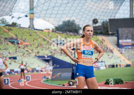 Femke Bol participating in the 400 meters hurdles of the European Athletics Championships in Munich 2022. Stock Photo